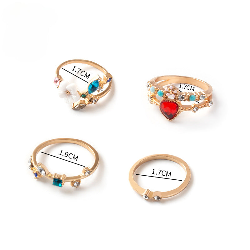 Wholesale Opening Gold-plated Flower 4-piece Metal Ring Set